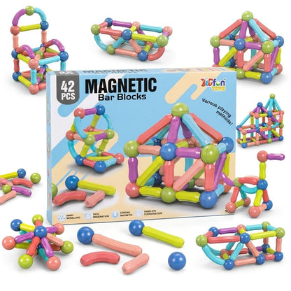 Magnetic Bar Blocks, 42 Piece Construction STEM Building Toy