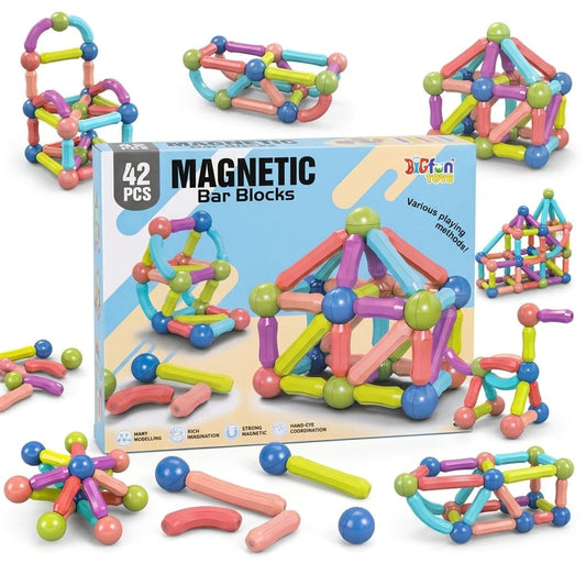 Magnetic Bar Blocks, 42 Piece Construction STEM Building Toy
